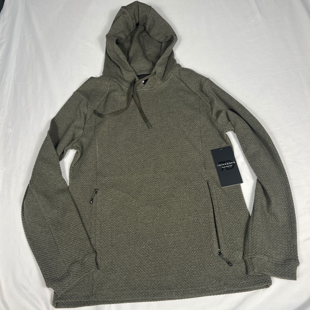 7Diamonds Restoration Performance Hoodie Olive Green Textured Mens Small